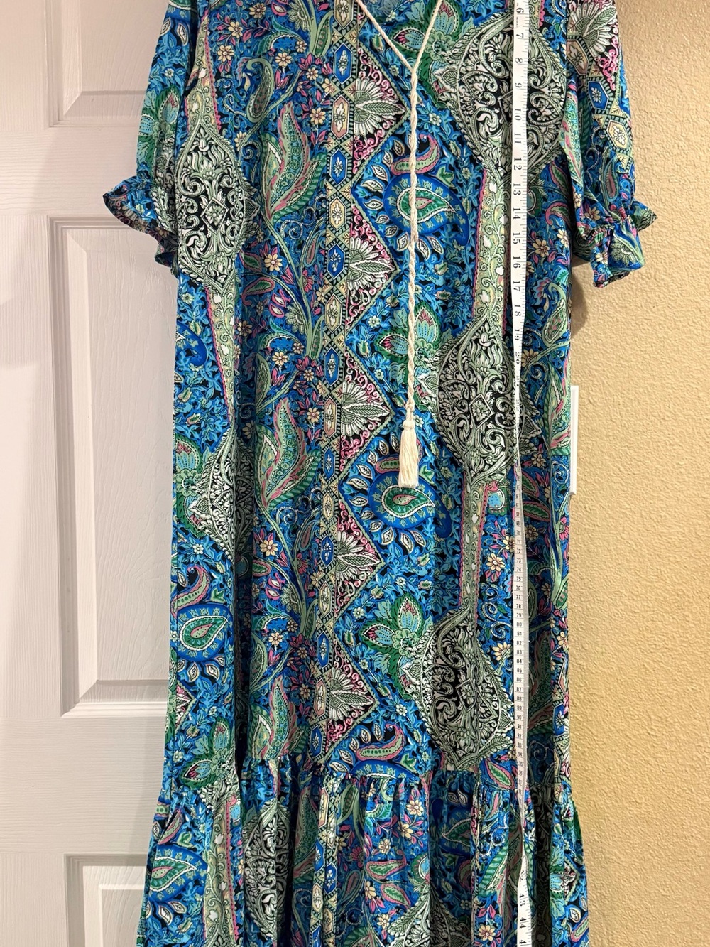 SHEIN Blue Paisley Print Maxi Dress with Tassel Tie